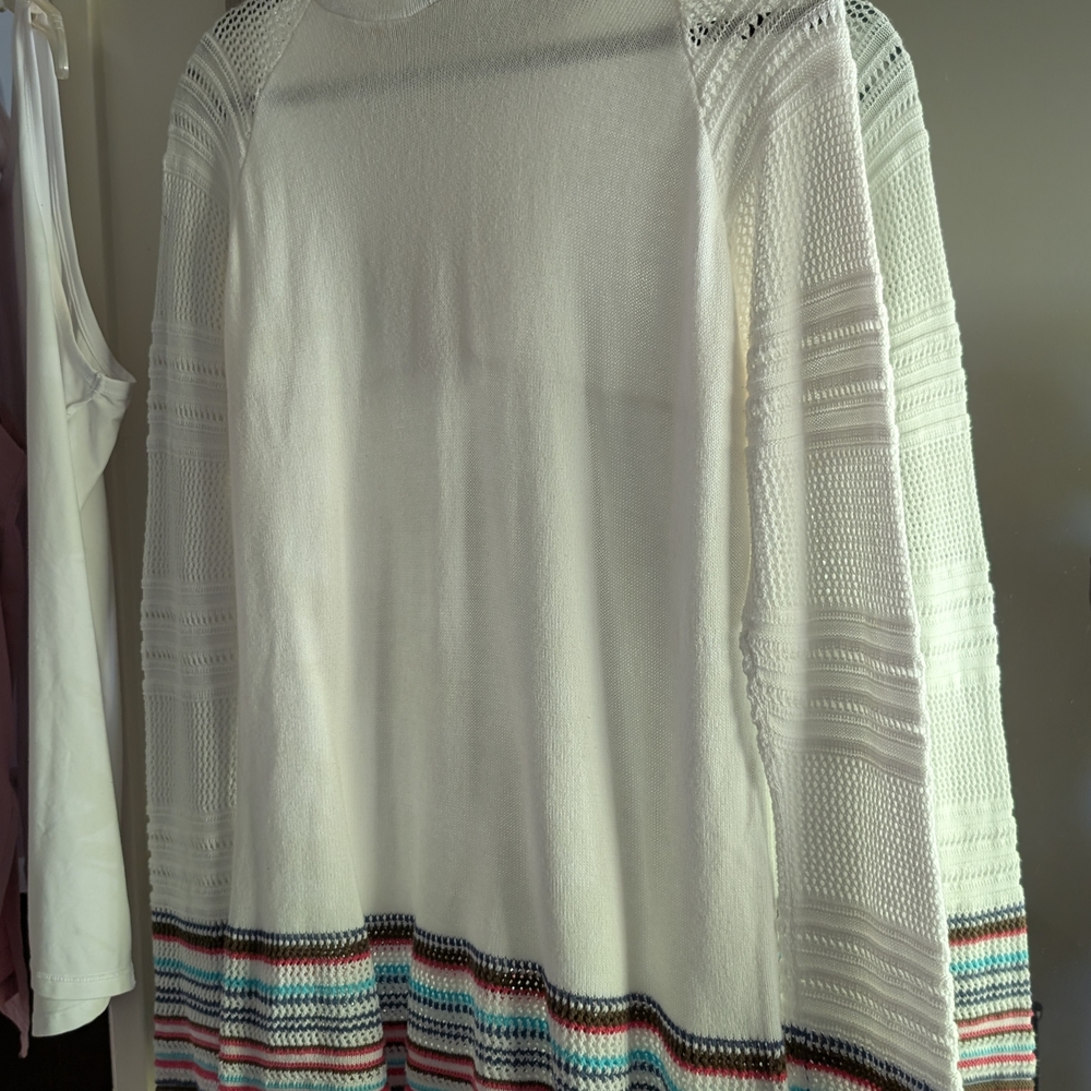 Athleta White Striped Crew Neck Sweater Hoodie